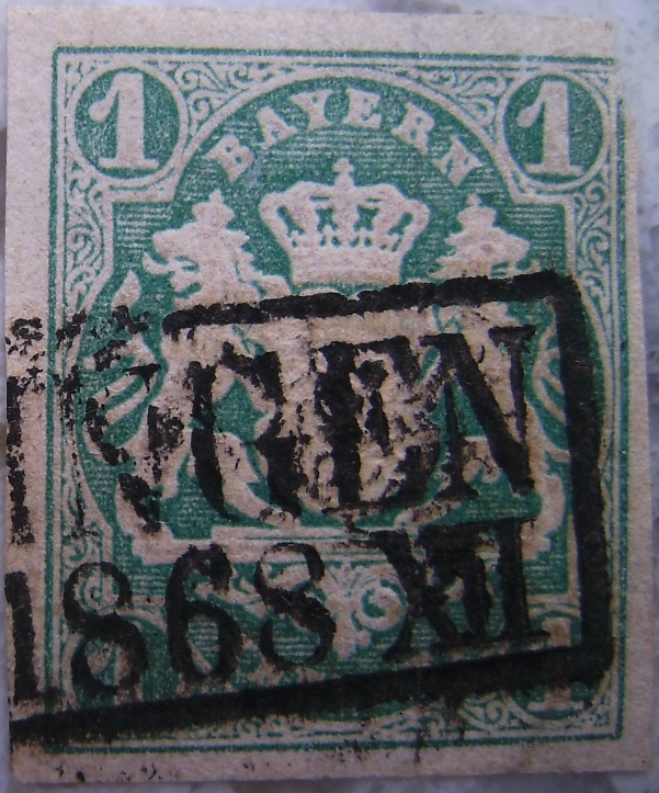 Briefmarke 1 Kreuzer Dunkelgruen 1868paint.jpg